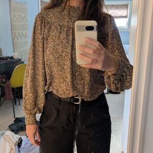 LOFT Black and Tan Floral Blouse